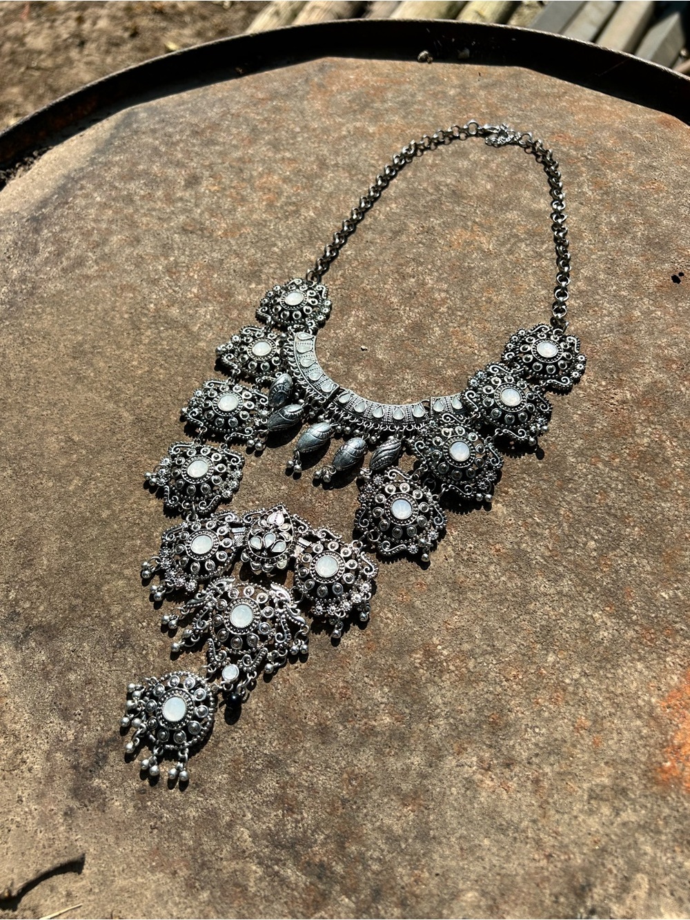 Statement Silver Filigree Bib Necklace - Women Jewelry
